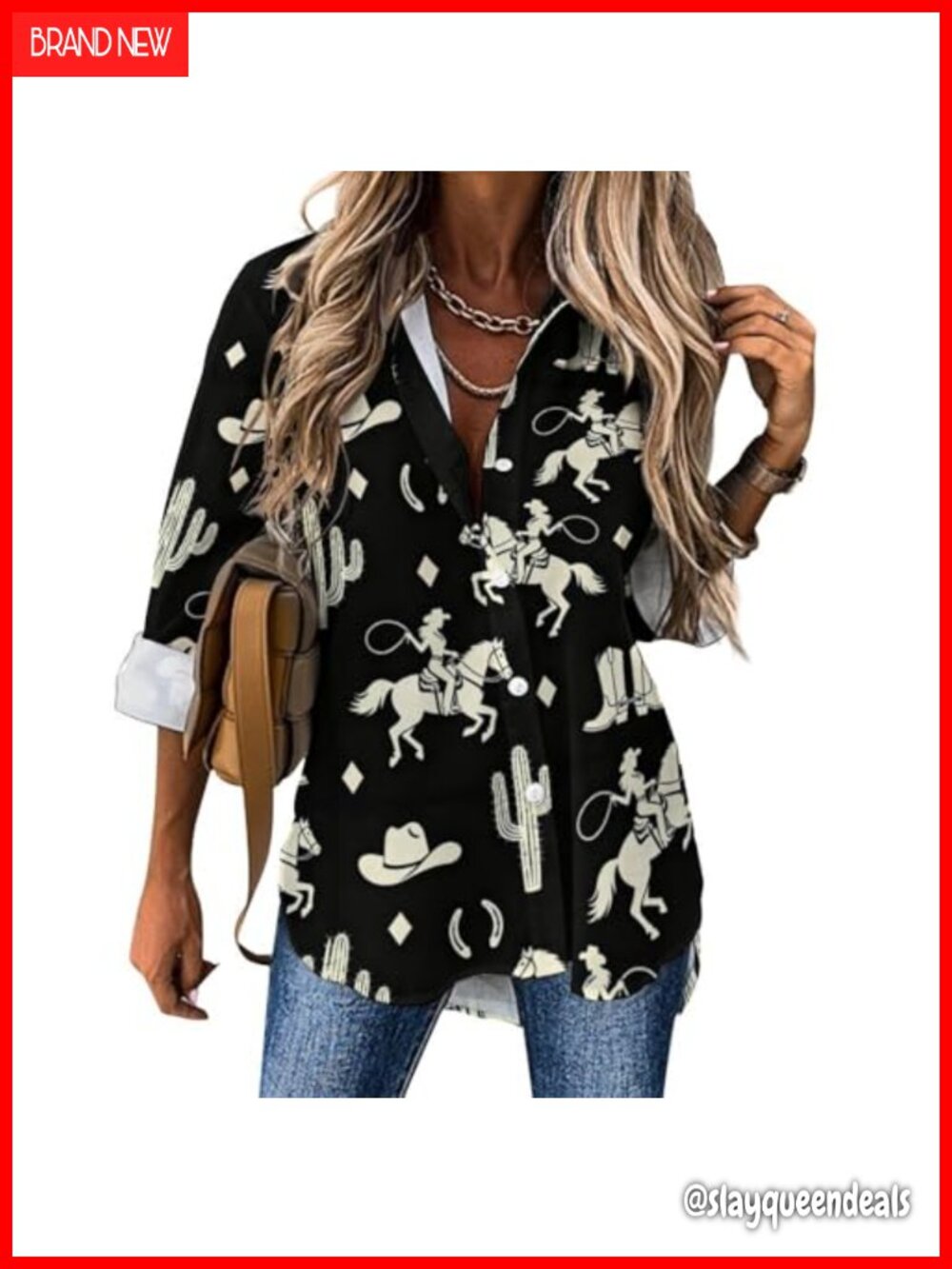 Long Sleeve Button Down Shirt Irregular Hem Loose Fit Women's Blouse